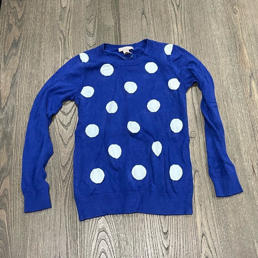 Banana Republic Factory Cotton Cobalt Blue White Polkadot Sweater Size S